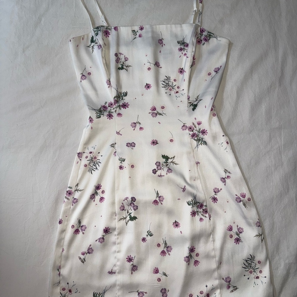 Aritzia satin Floral White and Purple Dress